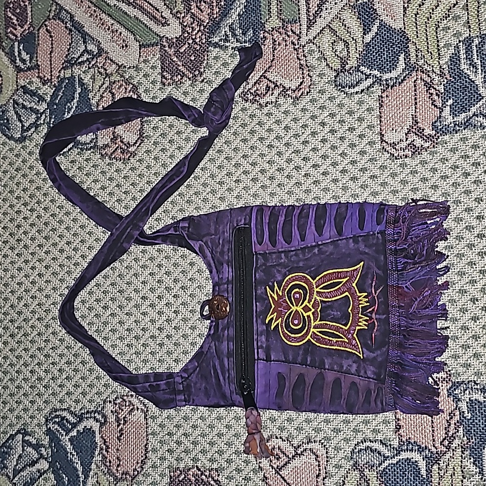 The Collection Royal crossbody fabric bag owl design purple